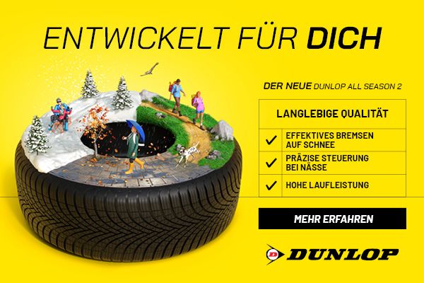 Ein Aktionsbanner mit Informationen zum Dunlop All Season 2 Reifen