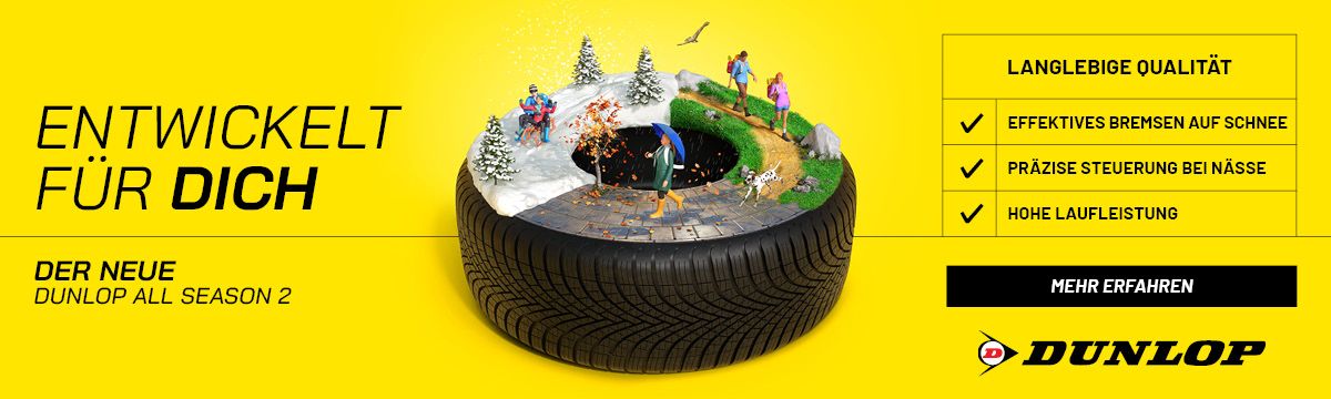 Ein Aktionsbanner mit Informationen zum Dunlop All Season 2 Reifen